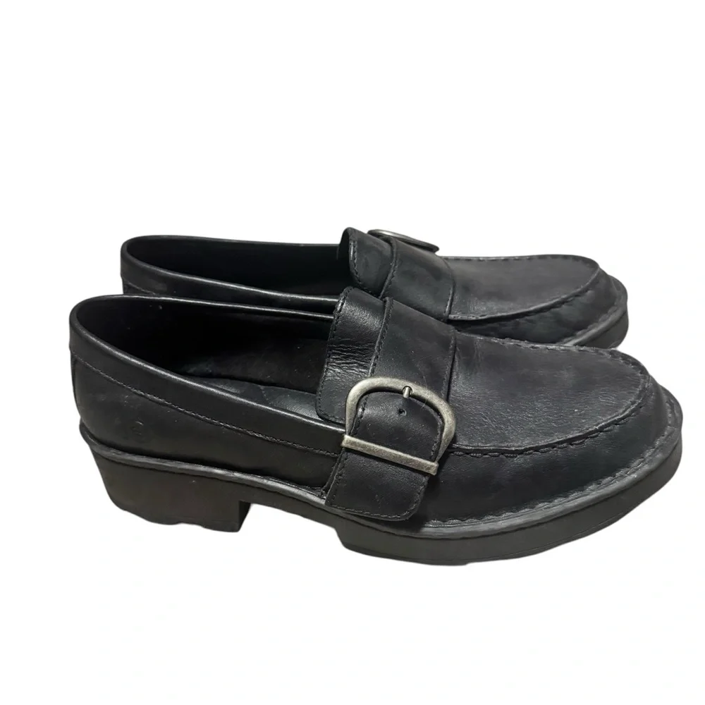 Born Contessa Platfrom Loafer Buckle Women's Black Leather Casual Shoe Size 8 - Picture 5 of 7